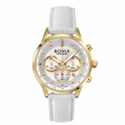 Bonia Chronograph BNB10802-2217C Three Eyes White Leather Strap Women Watch